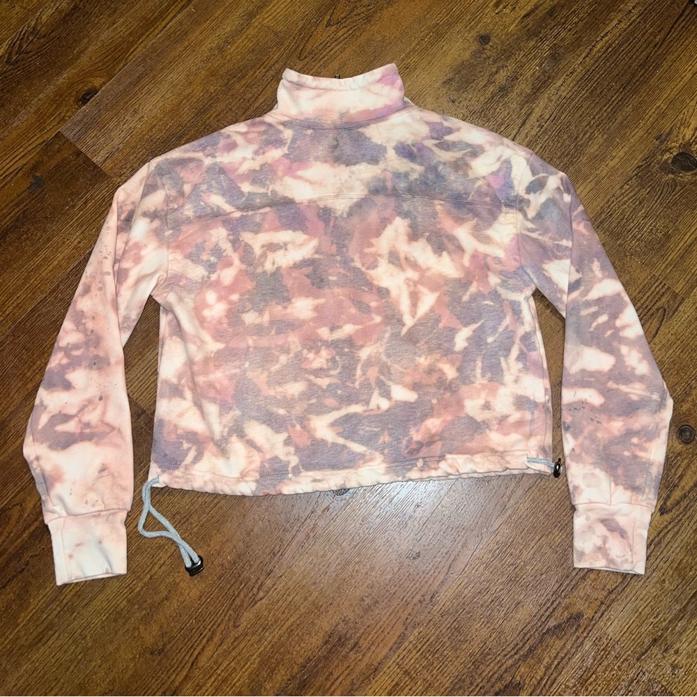 Gray Pink Colorful Acid Wash Quarter Zip Crop Long Sleeve Boho Pullover Size M - Picture 4 of 13